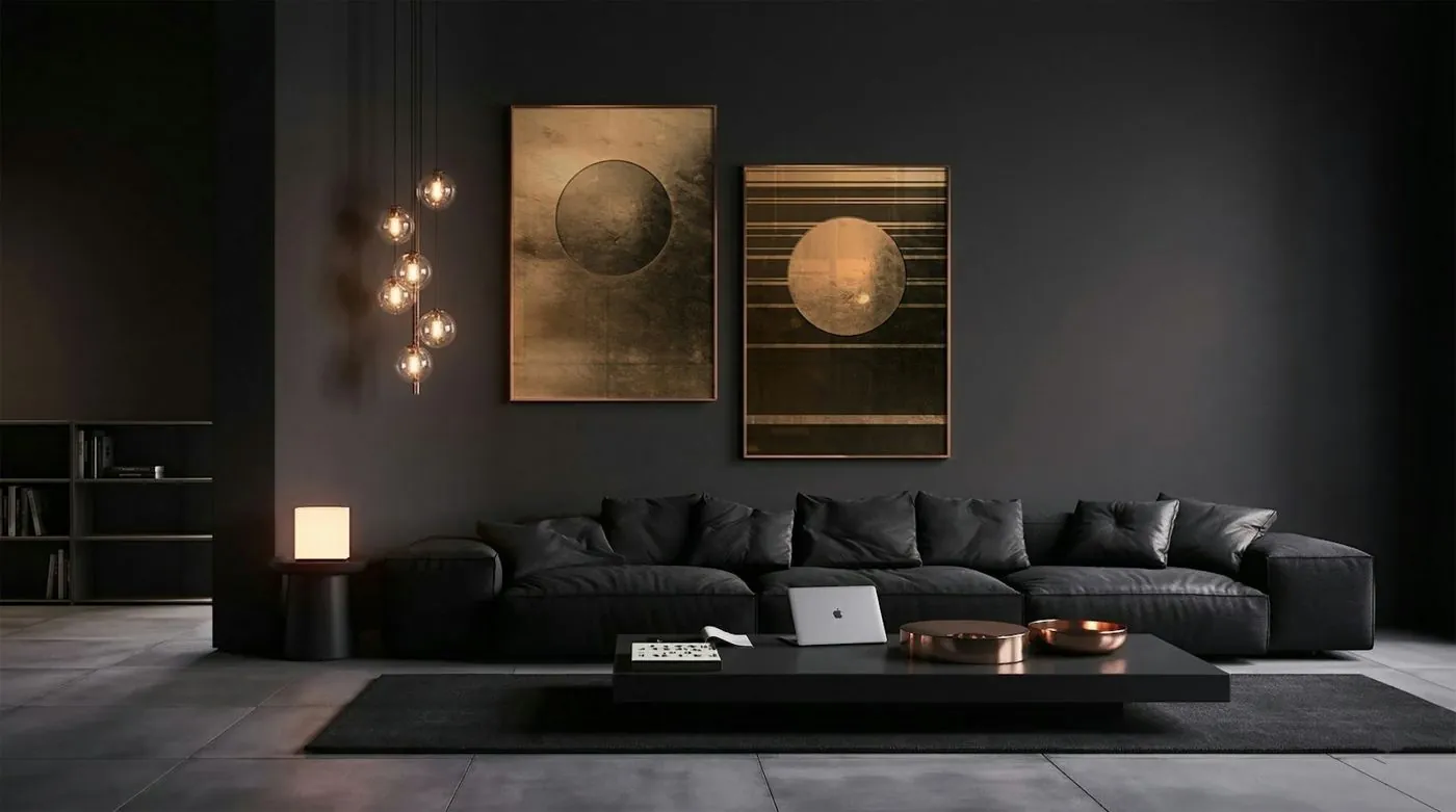 Salon d’appartement élégant aux tons sombres